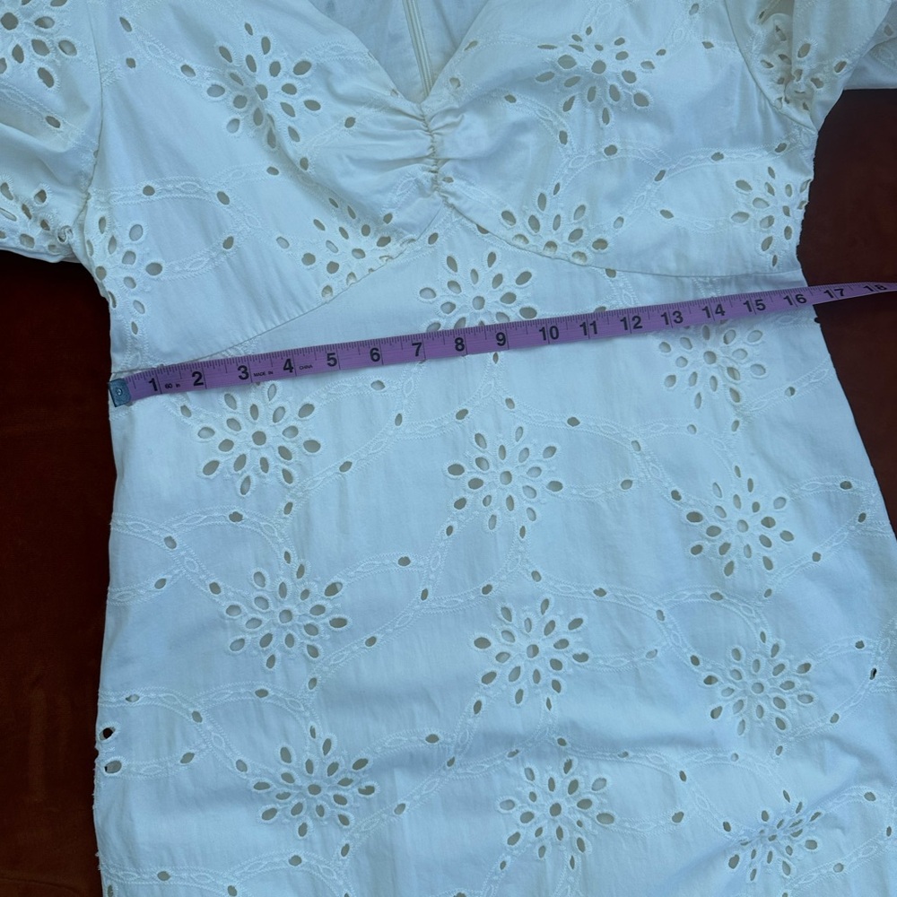 Gibson Latimer Ivory Eyelet Hi Low Puff Sleeve All Cotton Midi Dress Lined L - Picture 5 of 12